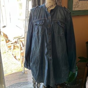 GAP Distressed Indigo Tunic with Pockets Shirt